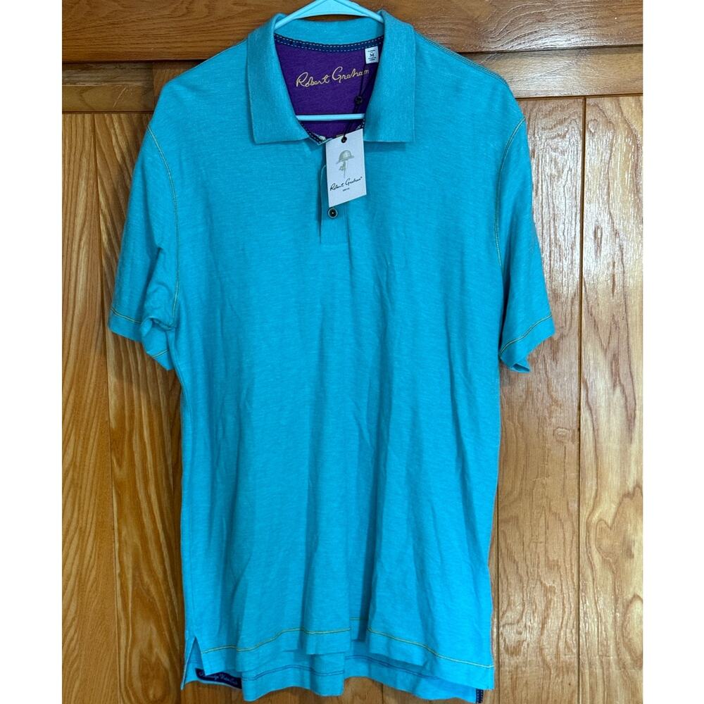 NWT Robert Graham Classic Fit Polo Shirt - Heather Seafoam M